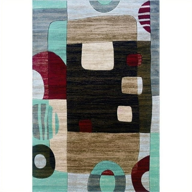 Hawthorne Collection 5' x 7'7" Circle Area Rug in Black and Garnet