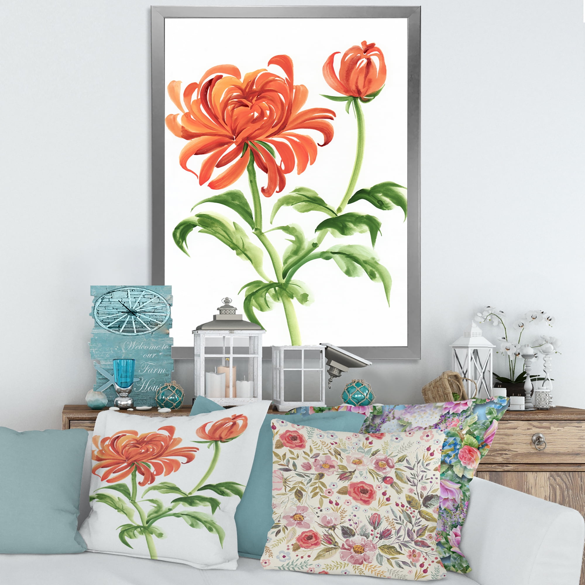 Designart 'Ancient Orange Chrysanthemum Flower' Traditional Framed Art Print