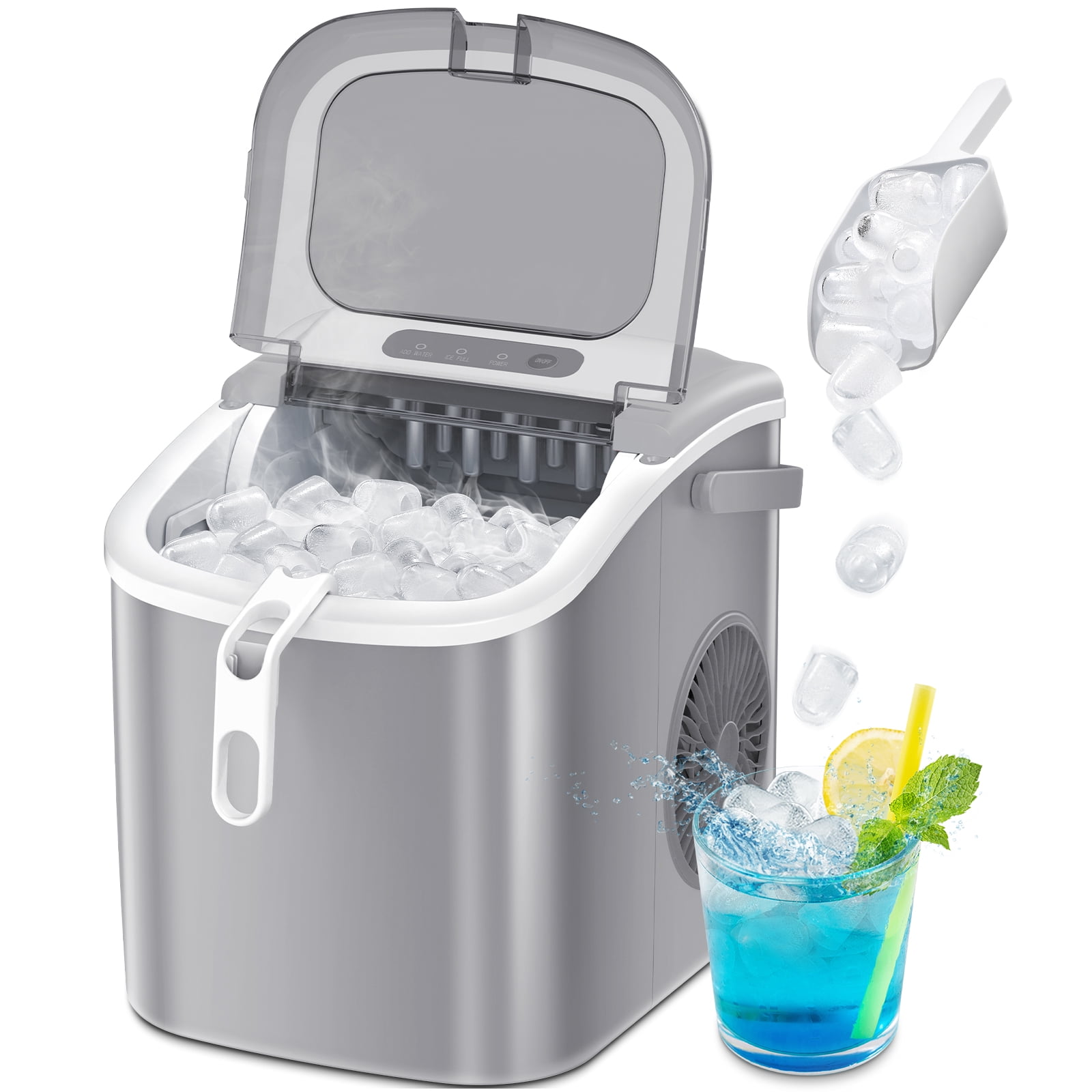 AGLUCKY Countertop Ice Maker, Portable Ice Machine with Handle, 26Lbs