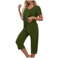 thumbnail image 2 of Censtreet Women's Sleepwear Capri Pajama Sets Short Sleeve Two-Piece Pjs V Neck Tops & Capri Pants S-XXL, 2 of 7