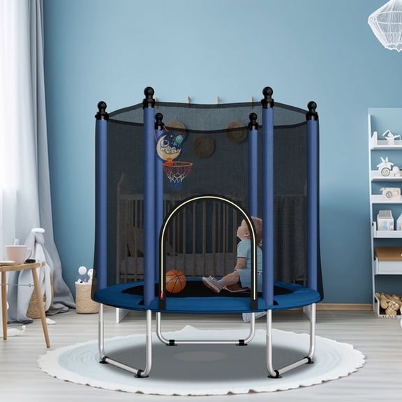 48" Trampoline for Kids,Mini Toddler Trampoline with Enclosure,Basketball Hoop Included