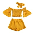 thumbnail image 1 of Gupgi Off Shoulder Flare Sleeves Tops + Ruffle Shorts + Bowknot Headband, 1 of 8