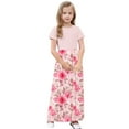 thumbnail image 4 of OGLCCG Girls Summer Long Dress Short Sleeve Casual Holiday Modest Maxi Dress with Pockets Floral Printed T-Shirt Dress for 4-14 Years, 4 of 6