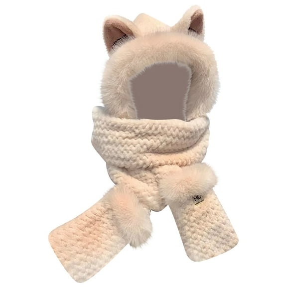 Prolriy Winter Hats for Women Cute Ears Hat and Scarf Ear Scarf Hat Beanie Hat Scarf Combo Hood Combines A Hat for Women, Womens Hats Beige