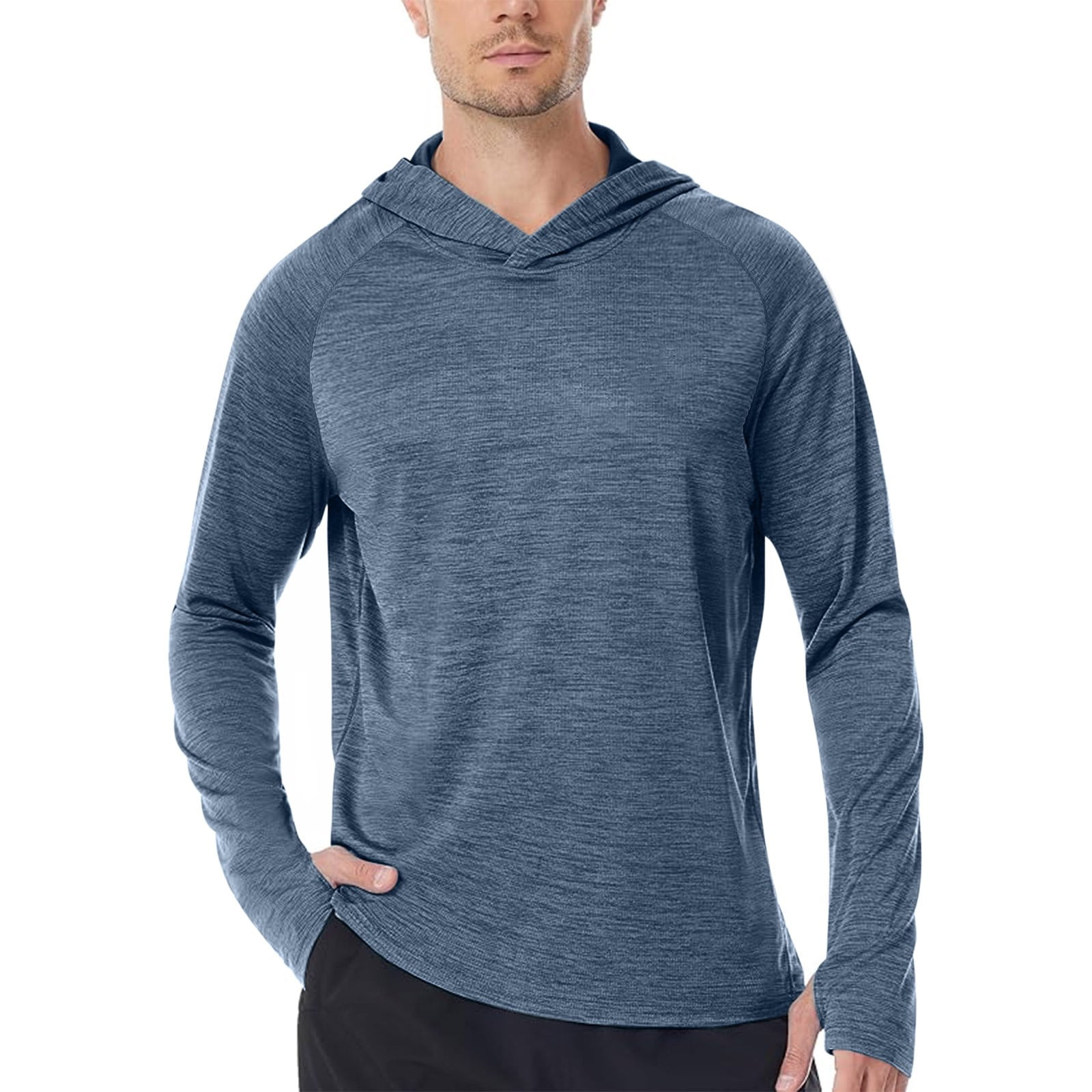 DPTALR Men s Solid Color Long Sleeve Fishing Hoodie Navy XXL