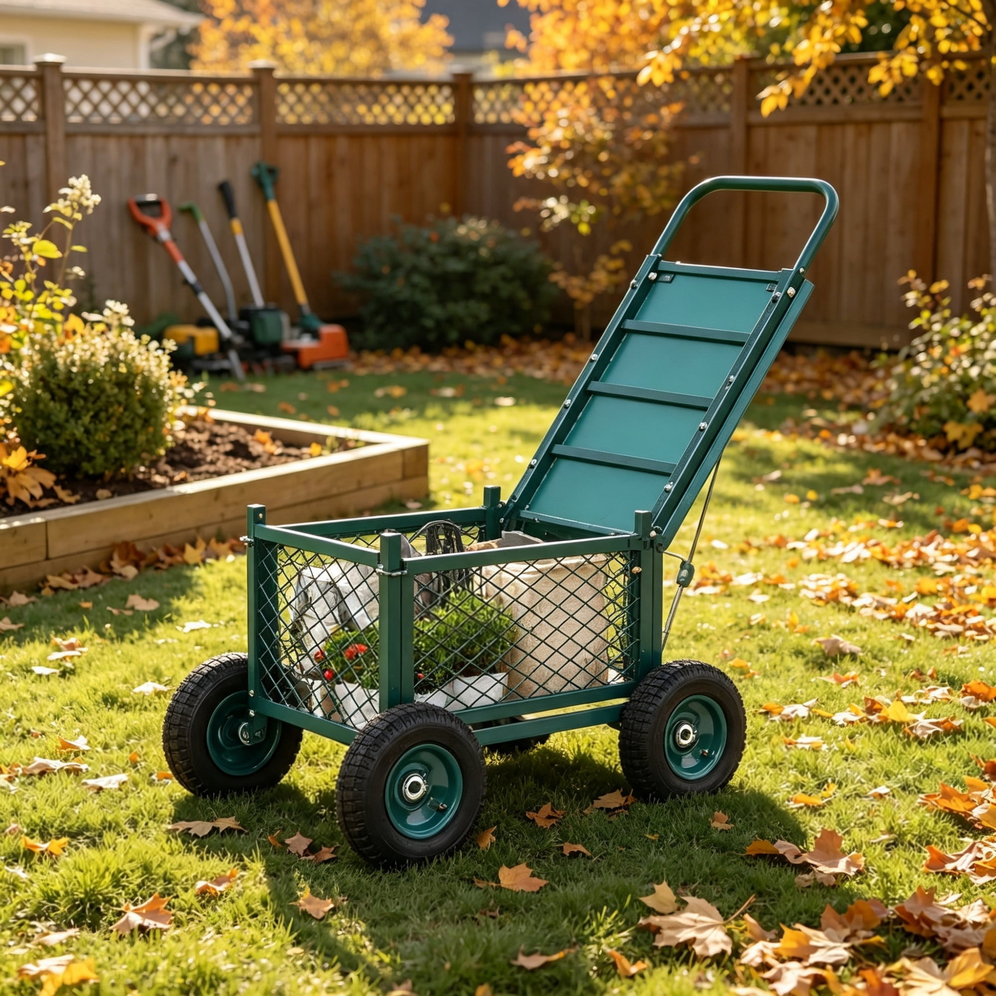 Rolling Garden Cart with Seat, 400 lbs Capacity, Heavy-Duty Wheeled Work Stool, for Lawn, Patio & Backyard