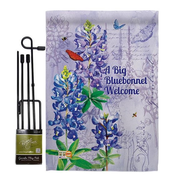 Breeze Decor BD-FL-GS-104096-IP-BO-D-US18-BT 13 x 18.5 in. Bluebonnet Welcome Spring Floral Impressions Decorative Vertical Double Sided Garden Flag Set with Banner Pole