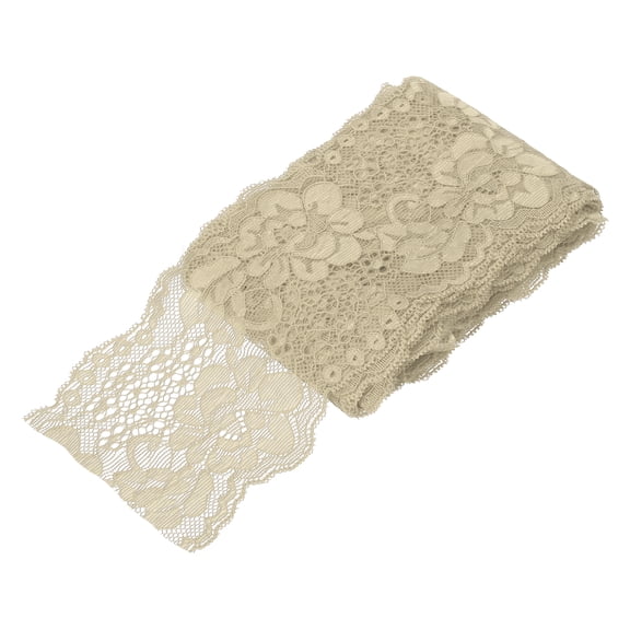 Uxcell 3 Inch Wide 5 Yard Elastic Lace Ribbon Beige Floral Pattern Stretch Lace Trim Embroidered Fabric for Sewing Making and DIY Crafts Gift Wrapping Bouquets Wedding Decor