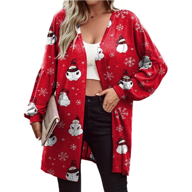 Puntoco moda mujer Navidad estampado suelto manga larga cárdigan otoño abrigo blusa Rollbacks Puntoco Puntoco-3110