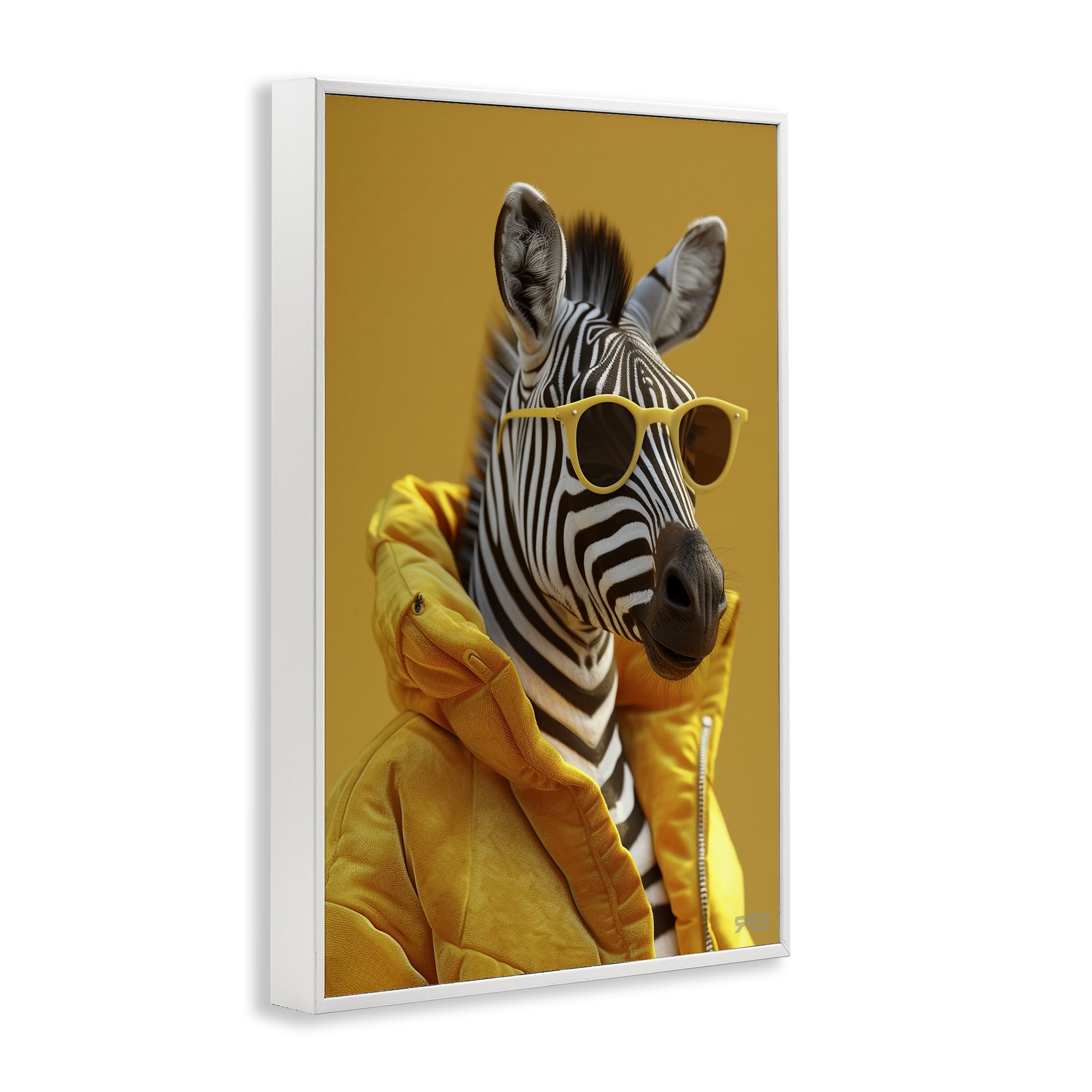 Stupell Industries Bold Zebra in Yellow Animals & Insects Painting White Framed Art Print Wall Art, 20 x 30