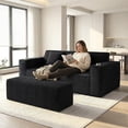 thumbnail image 6 of 76'' Large Corduroy Loveseat with Ottoman, No Assembly Require, Black, 6 of 6
