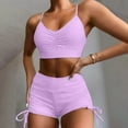 thumbnail image 2 of VSSSJ Women Two Piece Bikini Set Solid Color Ruched Sling Swimsuit with Boyshorts High Waist Tummy Control Bathing Suits Drawstring Side Swimwear, 2 of 9