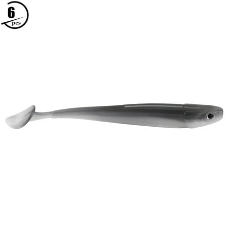 HENGJIA 6Pcs Soft Plastic Fishing Lures T-Tail Grub Worm Baits Fish Tackle Accessory gray&white