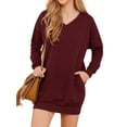 thumbnail image 5 of STARVNC Women Solid Color V Neck Long Sleeves Sweatshirt with Pockets, 5 of 7