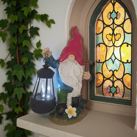 Solar Outdoor Gnome Light for Garden Patio Yard Outside Home Decor Fairy Statue with Lantern Waterproof Santa Figurine12 Inch
