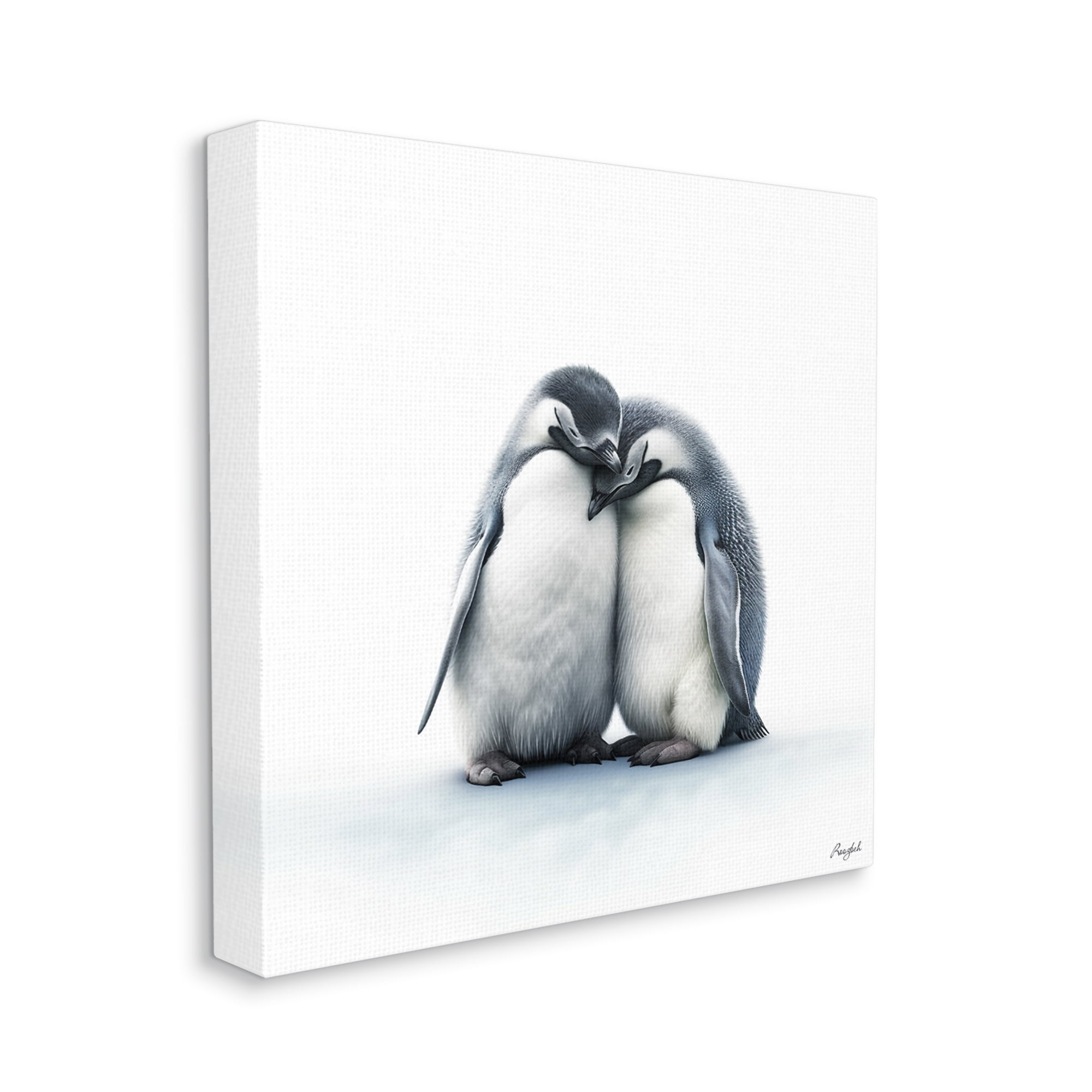 Stupell Industries Minimal Penguins Cuddling Animals & Insects Painting Gallery Wrapped Canvas Art Print Wall Art, 24 x 24