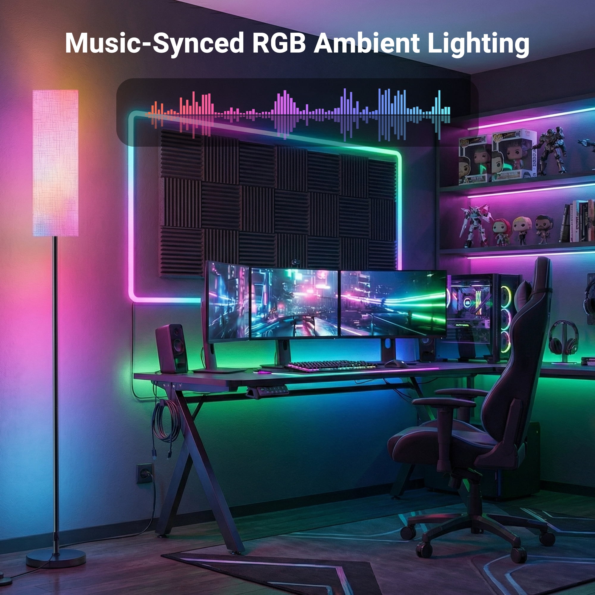 GUPUP RGB Modern Floor Lamp for Living Room, LED Standing Lamp with App Control, Works with Alexa & Google Home