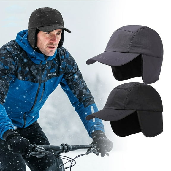 DIDADI Waterproof Visor Hat with Earflaps, Winter Warm Fleece Lined Baseball Cap, Black
