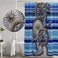 thumbnail image 5 of Vintage Anchor Nautical Shower Curtain, Waterproof Shower Curtains for Bathroom, Coastal Blue Striped Washable Fabric Bathtub Curtain Set Bath Decor with 12 Hooks Extra Long 72"x96", 5 of 8