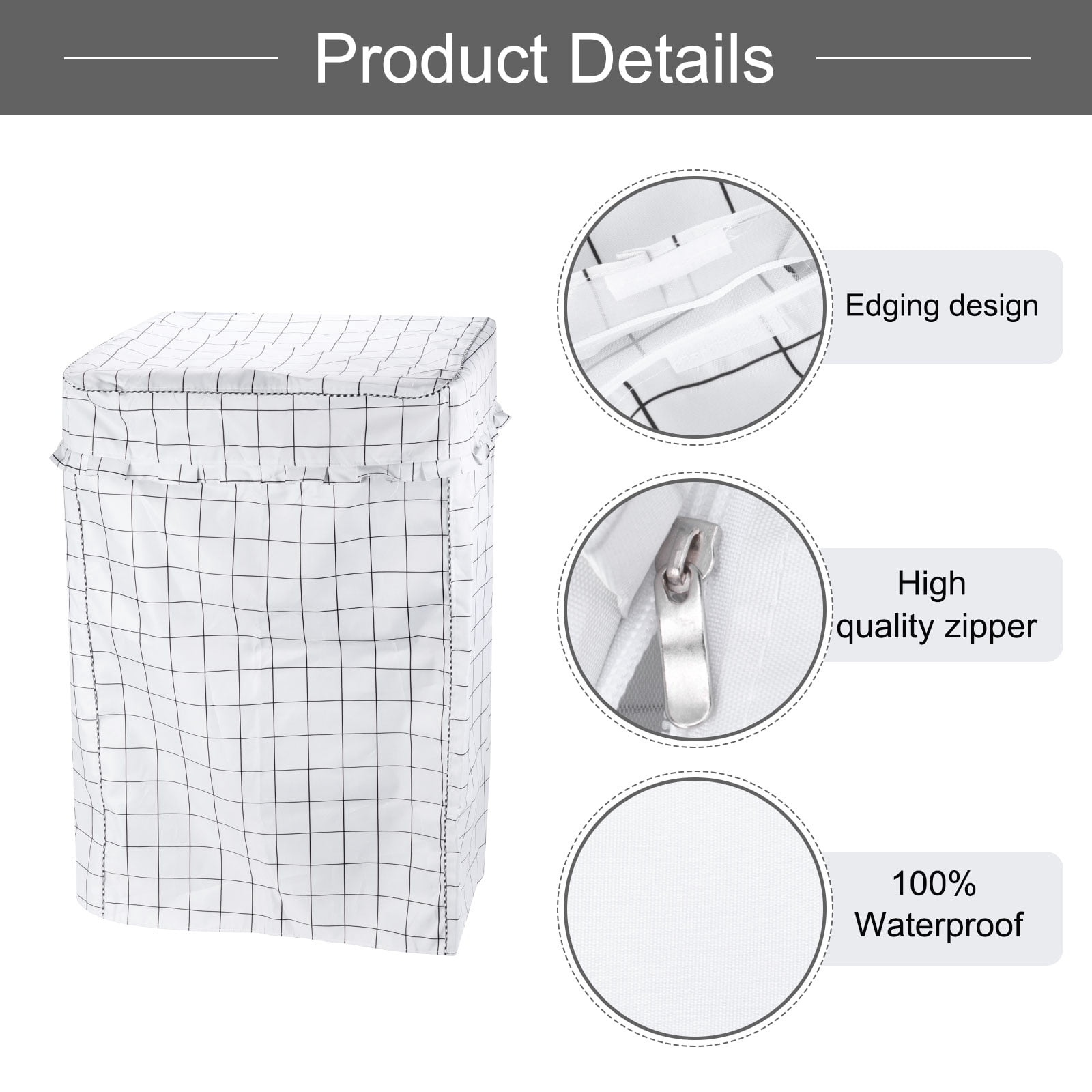 Top Load Washer Cover, Portable Washing Machine Cover, 24Wx25Dx39H Inch(XL Size) White Grid Waterproof Cover