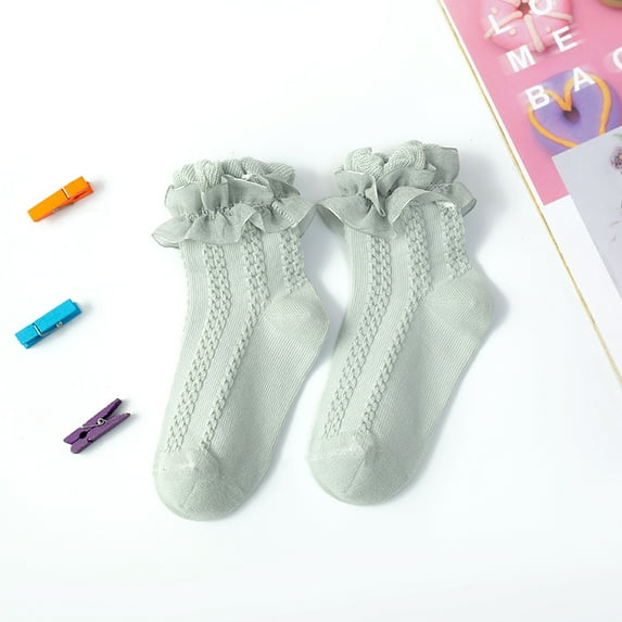 Seyurigaoka Baby Kids Girl Lace Socks, Toddler Girl Lace Flounce Princess Socks Cable Knitted Cotton Stocking