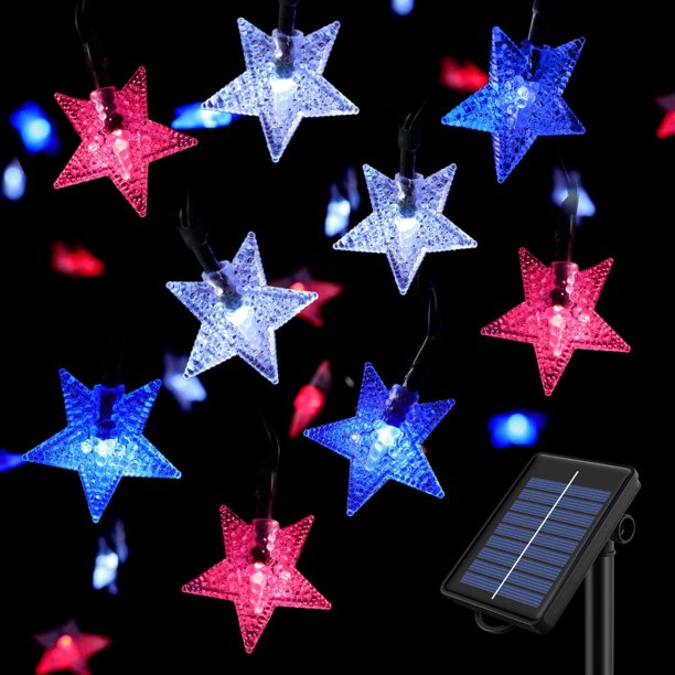 Outdoor Solar String Lights 50 LED with 3D Shaped Crystal Star String Lights for Garden