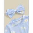 thumbnail image 4 of Newborn Baby Girl Summer Outfits Ribbed Knit Floral Short Sleeve Romper Bodysuit with Bow Headband Set 3 6 9 12 18 Months Cute Clothes, 4 of 7