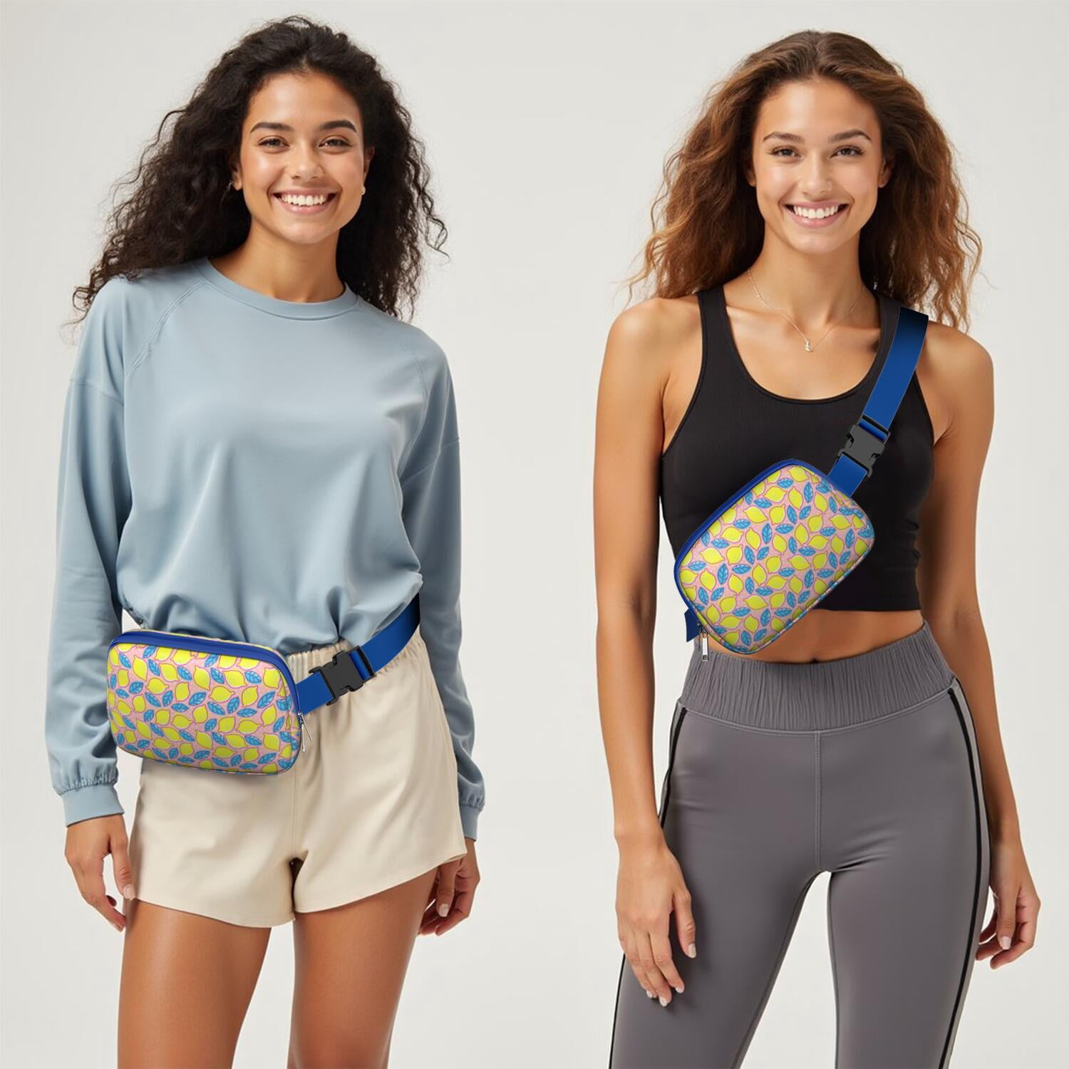 Citrus Lemon Lover Fanny Pack – Yellow Belt Bag with Retro Fruit Design & Floral Accents