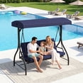 thumbnail image 2 of Arlopu 3-Seat Patio Swing Chair, Outdoor Converting Canopy Swing Glider Patio Hammock w/ Removable Cushions, Blue, 2 of 12