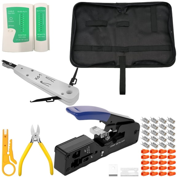 Network Tool Kit Portable Ethernet Cable Crimper Kit RJ45 Crimping Tool Kit Ethernet Crimping Tool with Network Cable Tester Shielded Pass Through Network Connector for Network