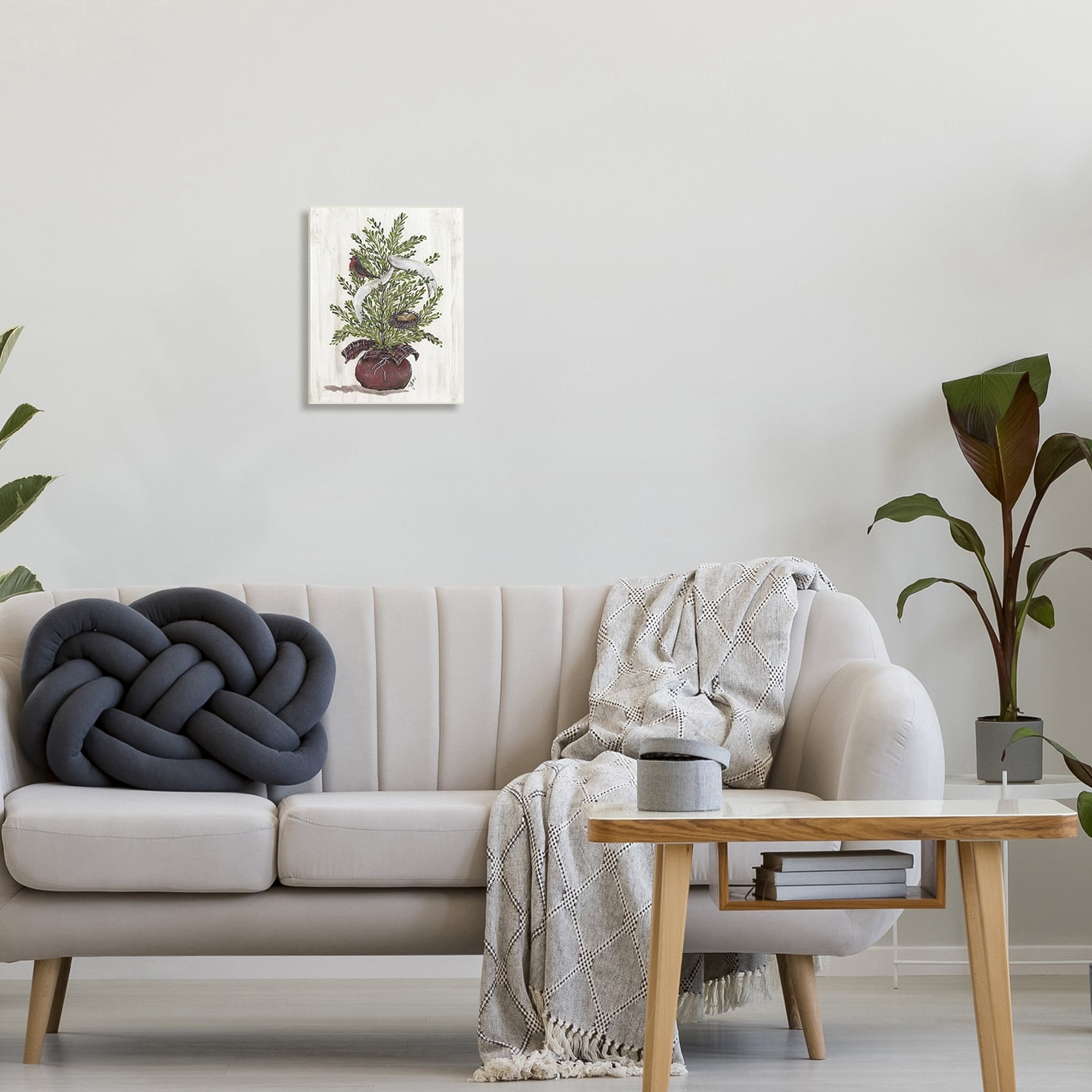 Rustic Bird & Nest Nestled Seasonal Potted Tree Inspirational Painting Unframed Art Print Wall Art