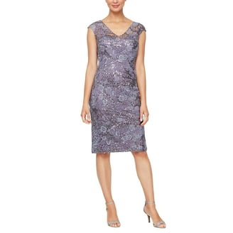knee length dresses for ladies Lace & Satin Gown with Sheer 3/4 Sleeve Scalloped Lace Jacket