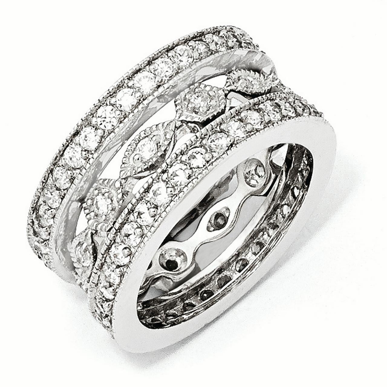 Kevin Jewelers Cheryl M Sterling Silver CZ Eternity Three Ring Set
