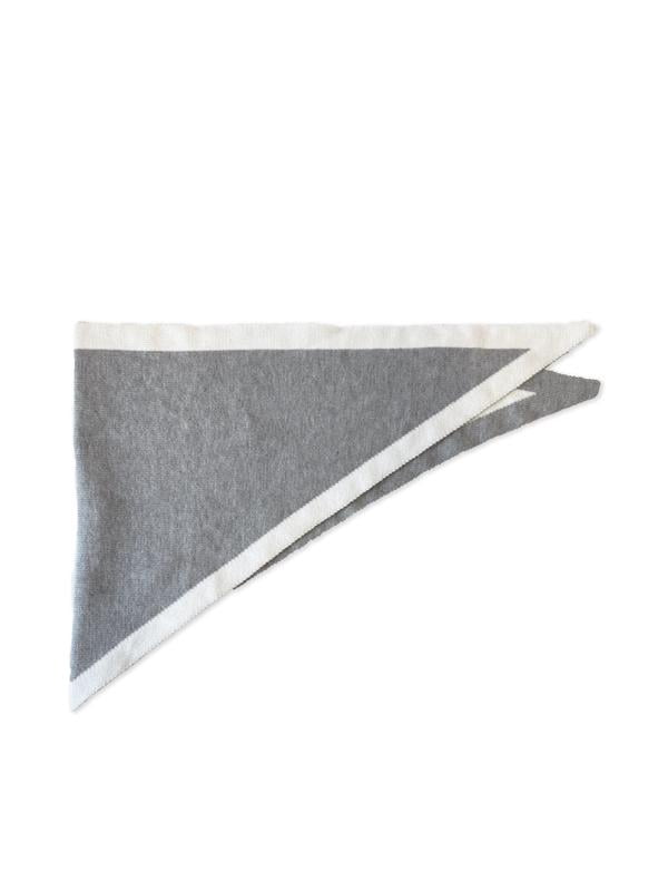 Scenario Women's Border Stripe Knit Triangle Scarf, Medium Grey Heather and Winter White