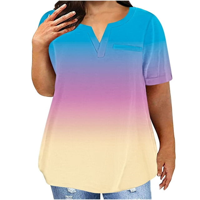 Plus Tamaño de las Mujeres Blusas, Cuello en V Casual Suelto Manga Corta Superior, Impresión Blusa Poliéster Spandex