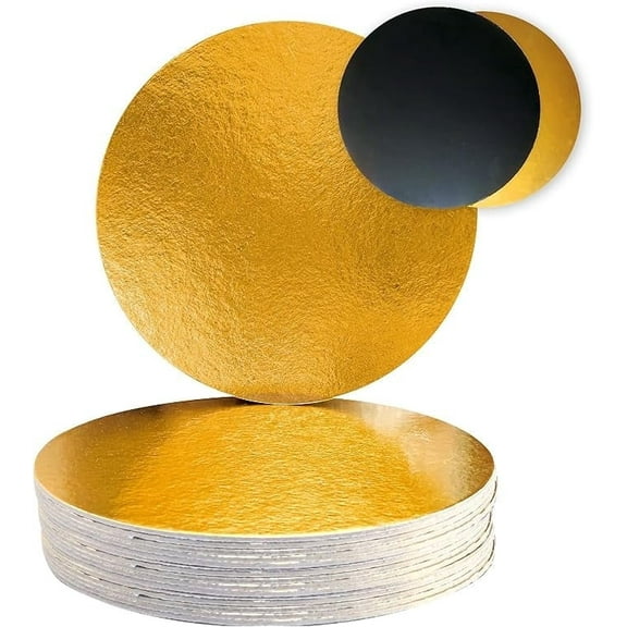 14" Gold/Black Round Compressed Cakeboards 3 mm thick, 10 ct.