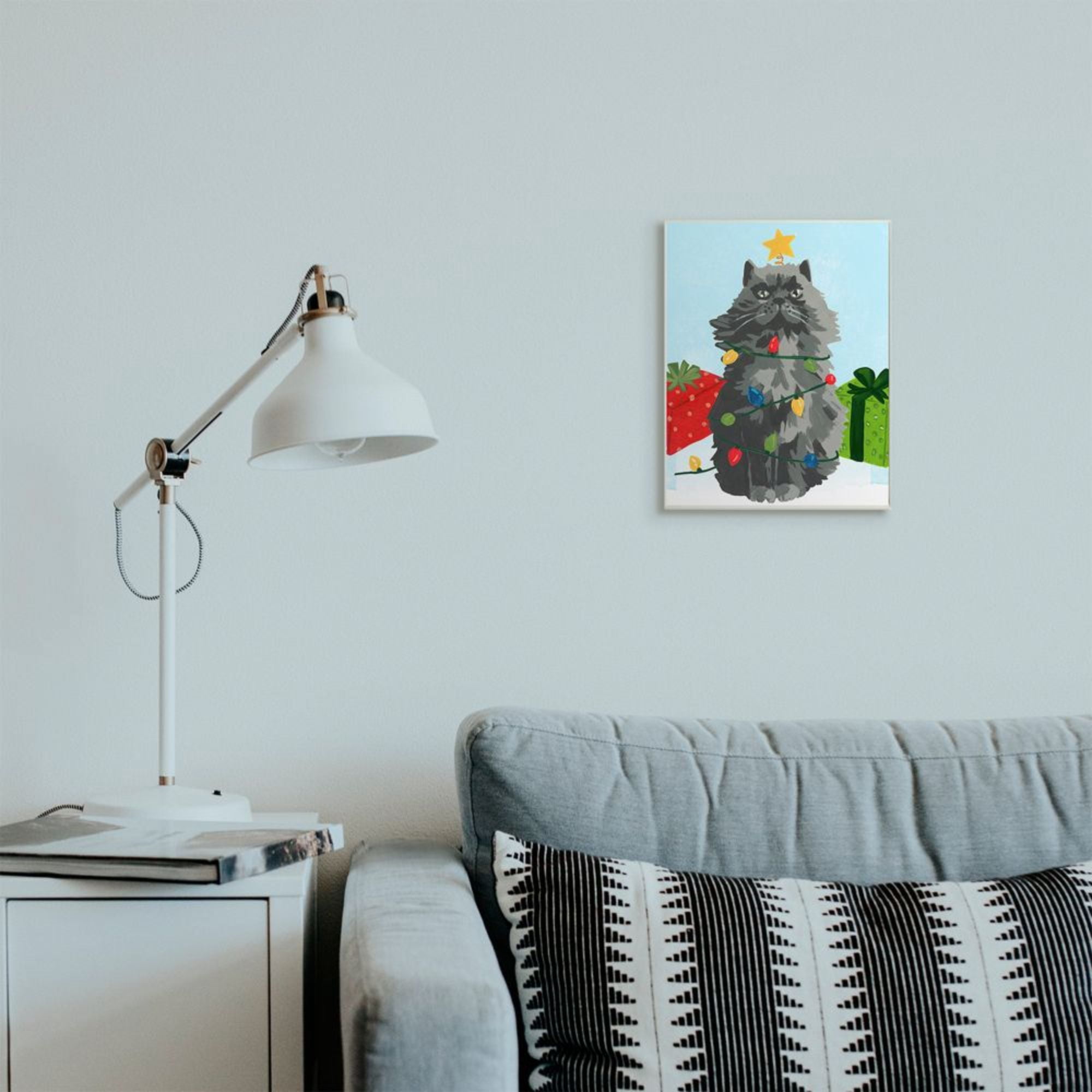 June Erica Vess Black Cat Festive Holiday Lights Christmas Pet 10.00 in x 15.00 in Framed Painting Art Prints, by Stupell Home Décor