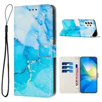 Allytech for Samsung Galaxy A53 5G Wallet Case with Wrist Strap,Women Girls,Marble Pattern PU Leather ID Credit Card Slots Pocket Kickstand Magnetic Flip Case Phone Cover,Blue