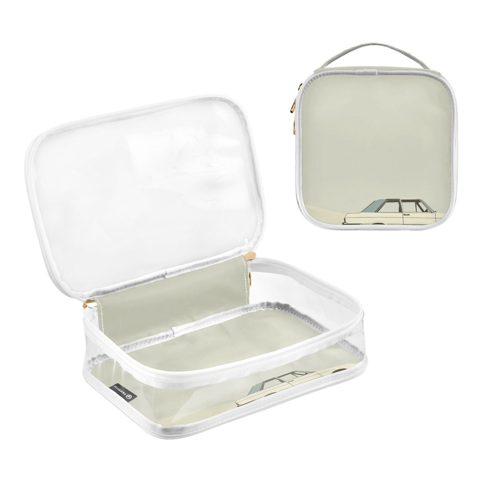 Clear Makeup Bags with Handle Large Opening 2 Pack Set Toiletry Bag Quart Size Bag, for Women Man Traveling Travel Essentials, Toiletries and Other. Hand Drawing Car Spring Grass