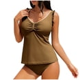 thumbnail image 2 of Womens Tankini Swimsuit Modest Ruffle V Neck Adjustable Strap Tank Top with Bottom Summer Ladies Swimwear with Removable Bra Pads, Birthday Gifts, Holiday Gifts, S, 2 of 9