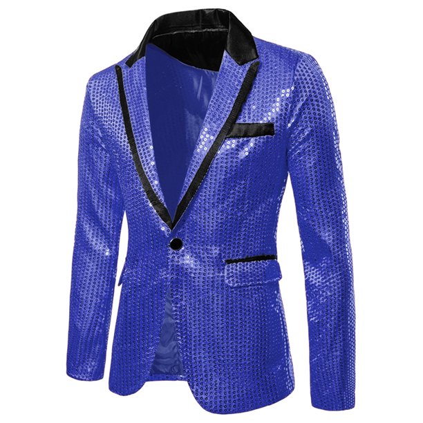 Chaqueta de traje de lentejuelas brillantes de Halloween para hombre, chaqueta de un botón brillante para fiesta de boda Azul S Unique Bargains Chaqueta