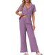 thumbnail image 1 of Conjunto de lounge para mujeres INSPIRE CHIC, conjunto de pijama de punto sólido, manga corta, pantalones largos, 2XL, púrpura, 1 of 6