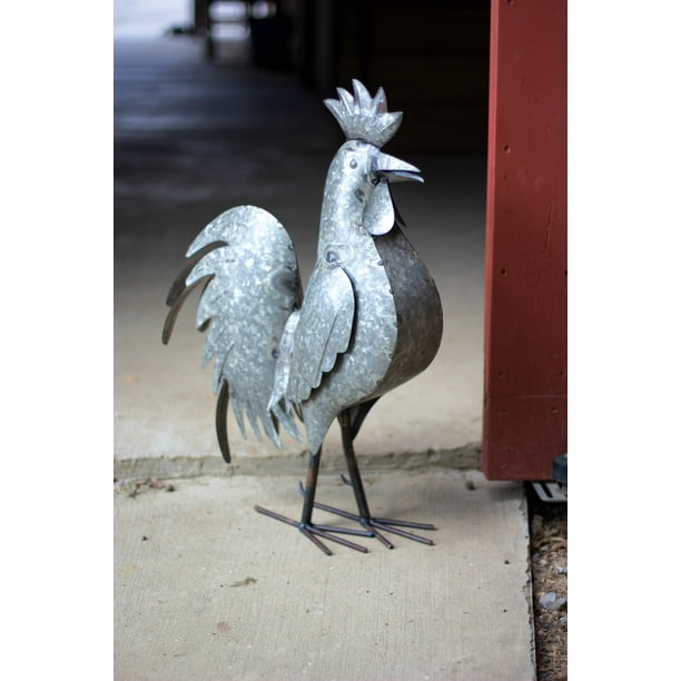 27" Tall Galvanized Metal Rooster Garden Statue or Farmhouse Table