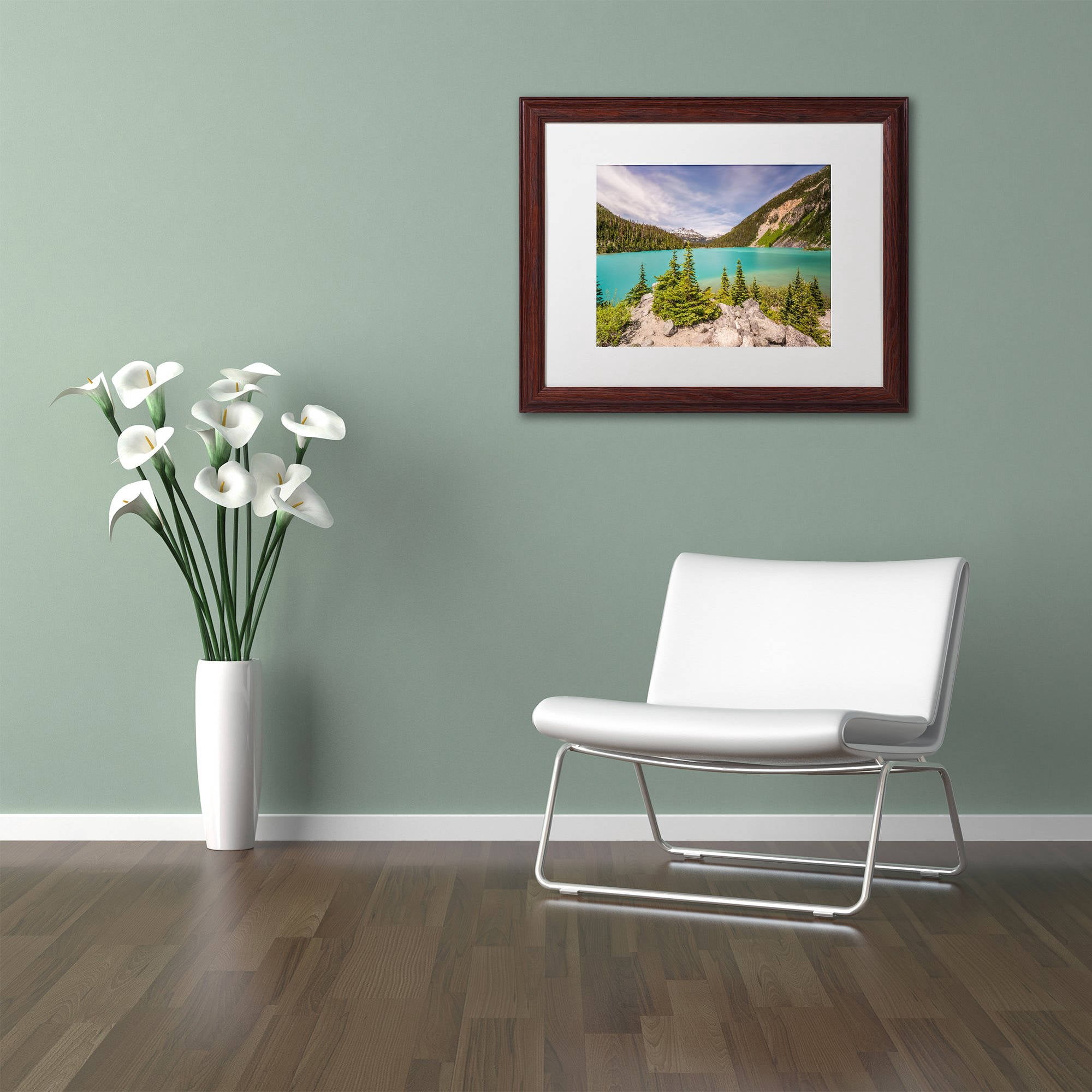 Trademark Fine Art 'Upper Joffre Lake' Canvas Art by Pierre Leclerc, White Matte, Wood Frame