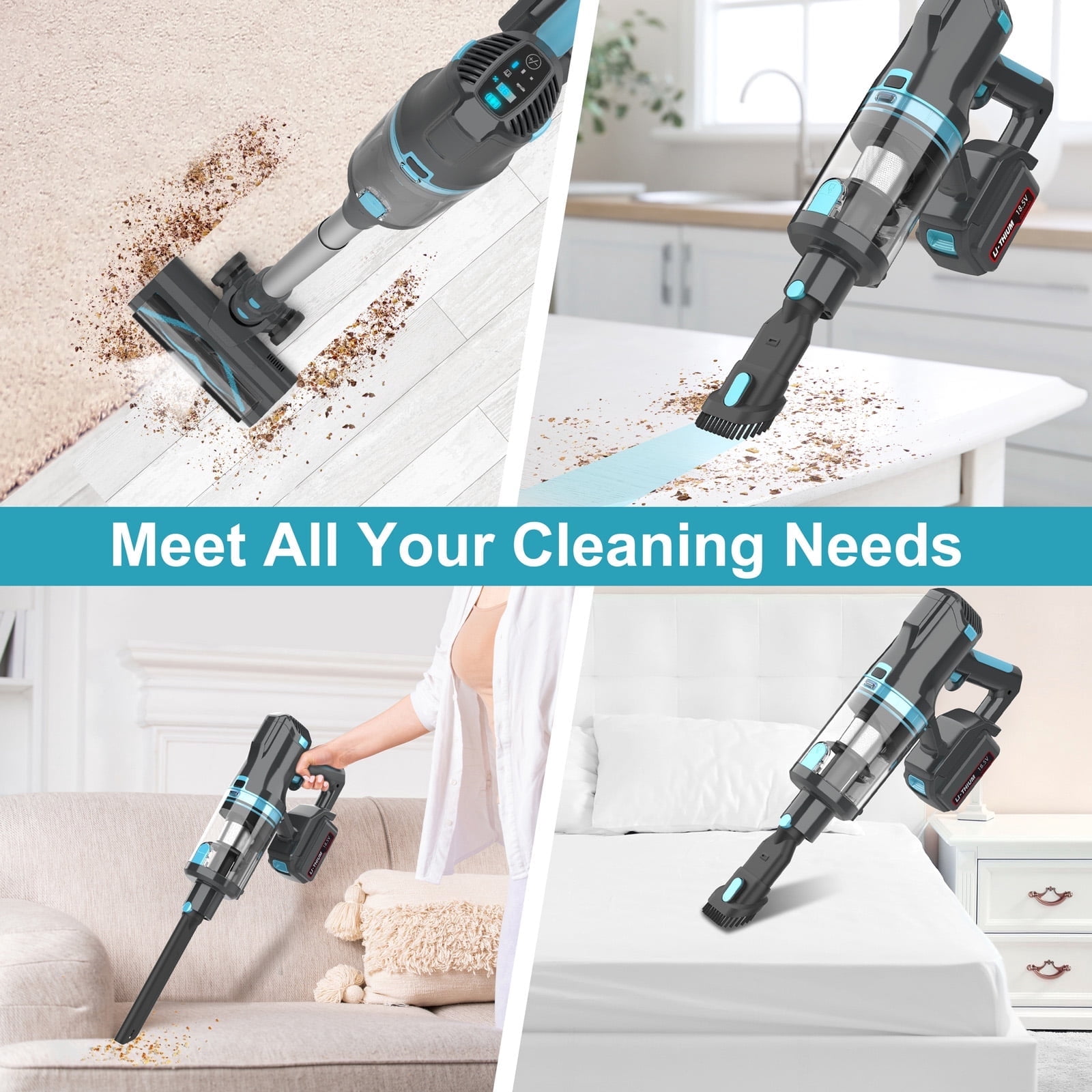 Cordless Vacuum Cleaner,30Kpa 60Mins Stick Vacuum Cleaner with LED Touch Screen,Lightweight Vacuum for Home Pet Hair Carpet Hard Floors V11(Gray)