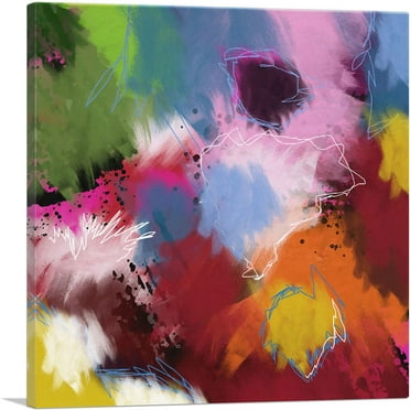 ARTCANVAS Green Blue Pink Orange Modern Square Canvas Art Print - Size: 18" x 18" (0.75" Deep)