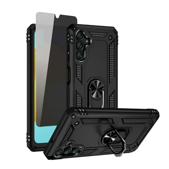 TASHHAR Samsung Galaxy A04S Case/A13 5G Case with Privacy Screen Protector and Magnetic Ring Kickstand Military Grade Double Layer Drop Protection Rugged for Galaxy A04S/A13 5G Phone - Black
