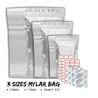 50pcs 1 Gallon Mylar Bags for Food Storage with Oxygen Absorbers 400CC (6  Packs of 10pcs) and Labels, 9.5 Mil 10x14 Vacuum Sealer Bags Heat  Sealable