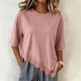 thumbnail image 7 of Asymmetrical Tunic Blouse for Women Summer Oversized Lace Trim T Shirts 2026 Casual Half Sleeve Hem Tops Loose Crewneck Pink M, 7 of 7