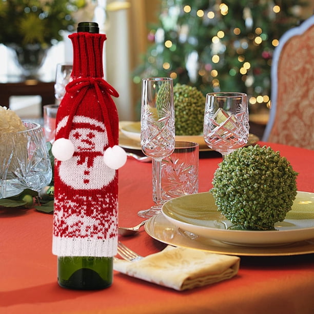 Fiudx Ofertas del día Juego de botellas de vino tinto de punto con adornos navideños Revisado por pedido Juego de botellas de vino de punto con muñeco de nieve anciano Juego de vino que cambia de col